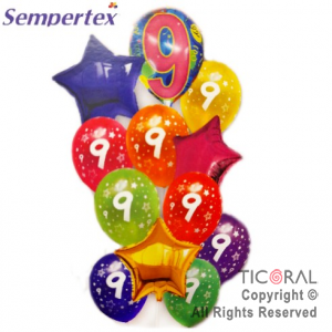 SET DE GLOBOS NUMEROS MULTICOLOR NRO 9 12 UNIDADES X 1